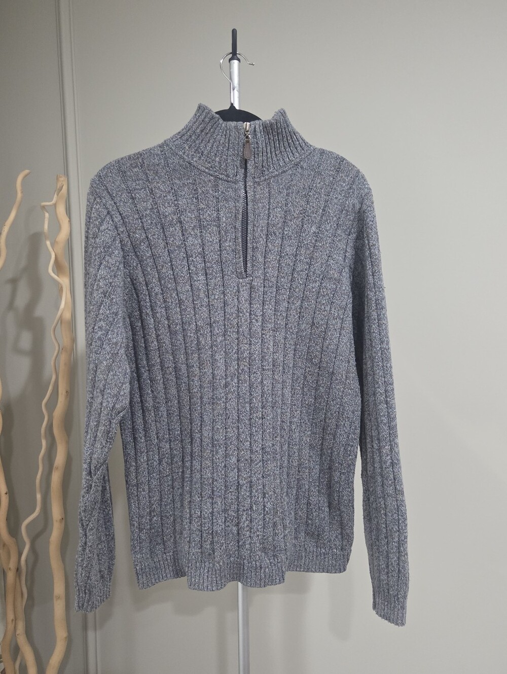 Oscar De La Renta Men's Gray Half-Zip Ribbed Sweater Sz.L